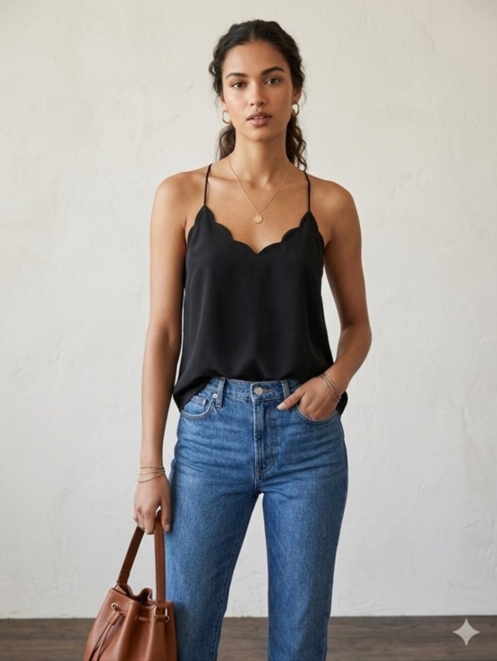 J. Crew Black Scallop Edge Camisole